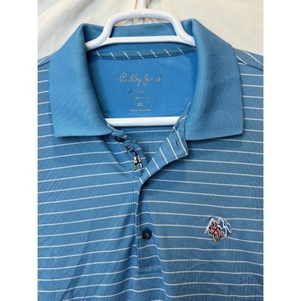 Bobby Jones XL Wicking Shortsleeve Polo Teal With White‎ Stripes Frederica Golf